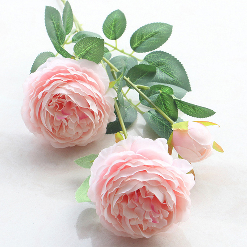 Details about   3 Heads Rose European Silk Artificial Peony Flower For Home Wedding Wall Decors 