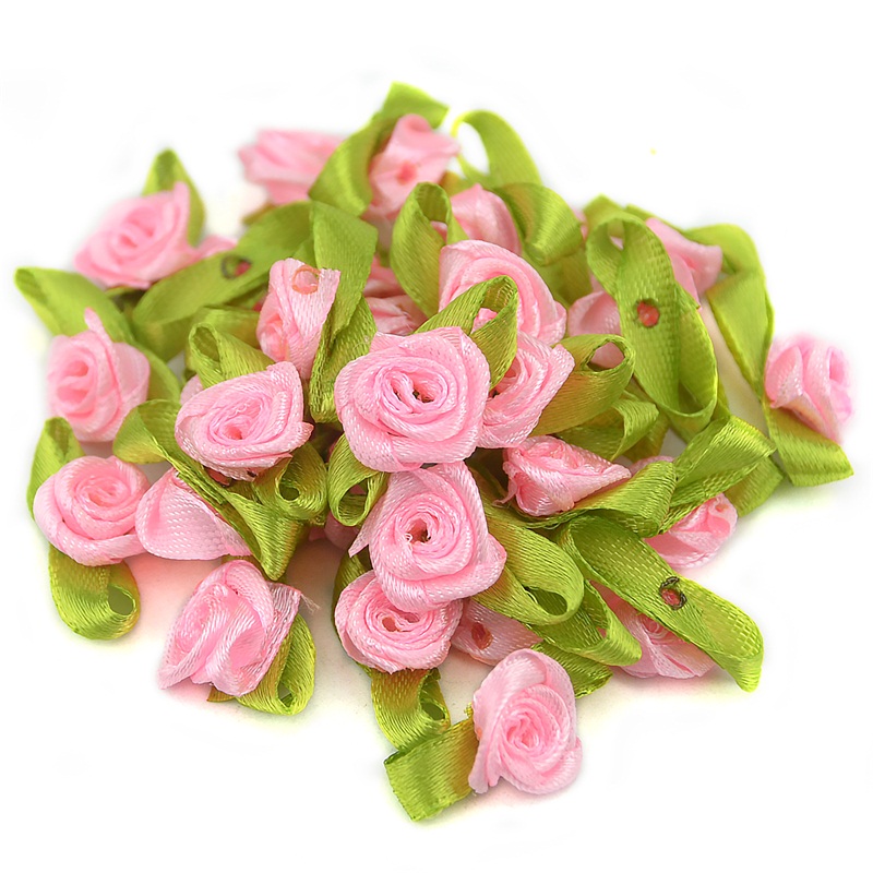  Mini Ribbon Roses, 100Pcs Artificial Fabric Flowers