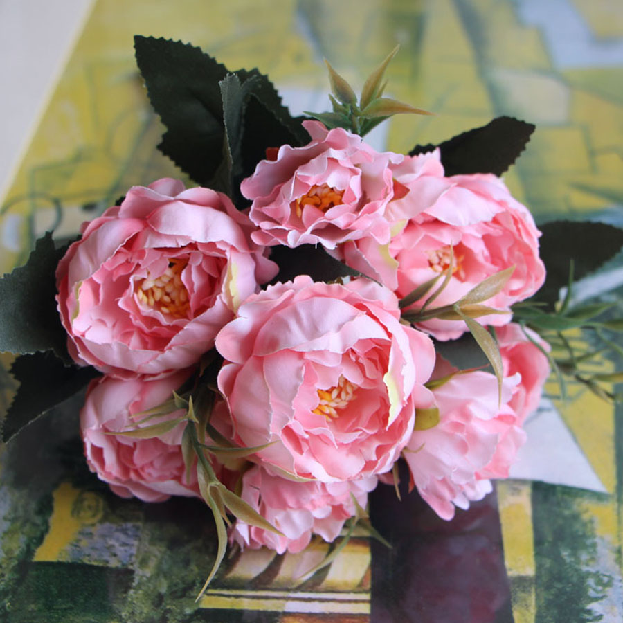 Bouquet European Pretty Bride Wedding Small Peony Silk Flowers