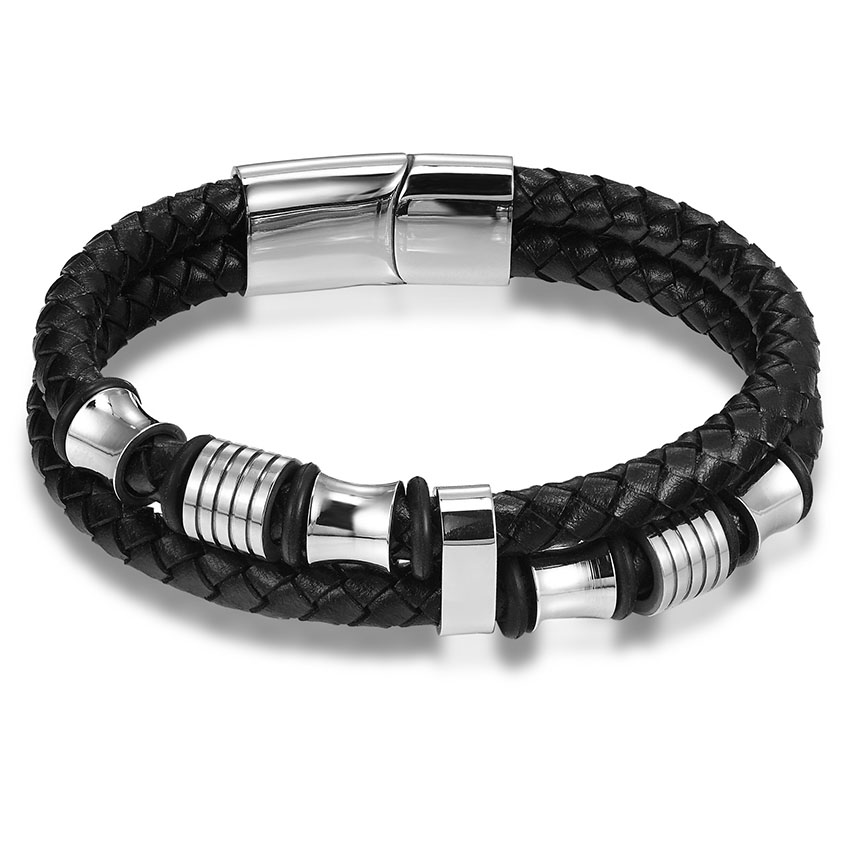 Black Double Layer Leather Bracelet