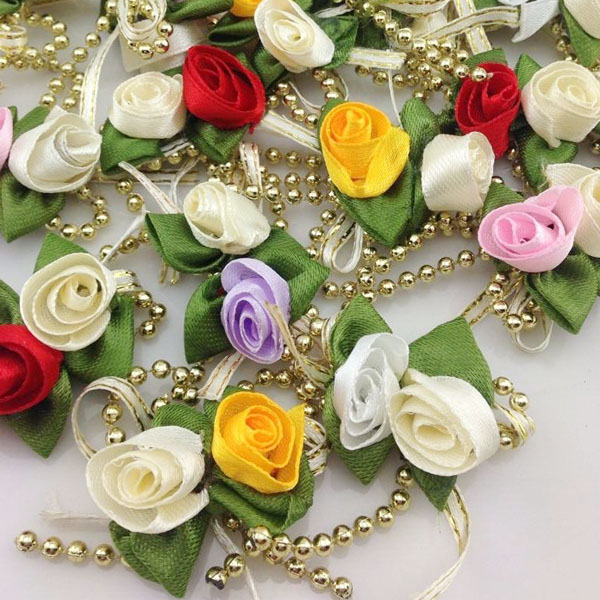 20pcs New Ribbon Flowers Bows W/ Rose Bead Leaf Wedding Decor Appliques 