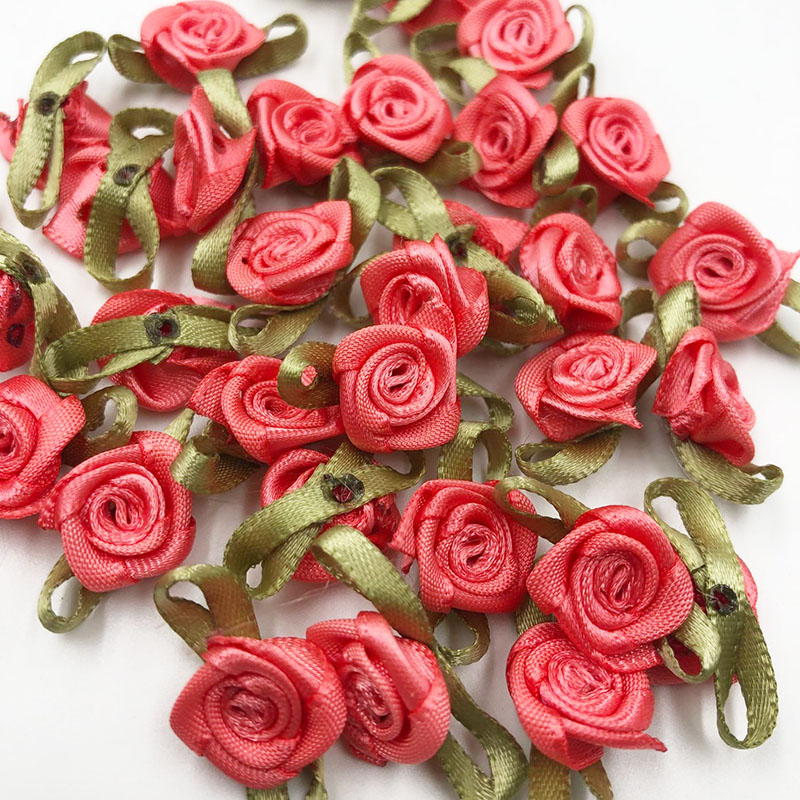 100pcs Satin Ribbon Flowers Bows Rose Sewing