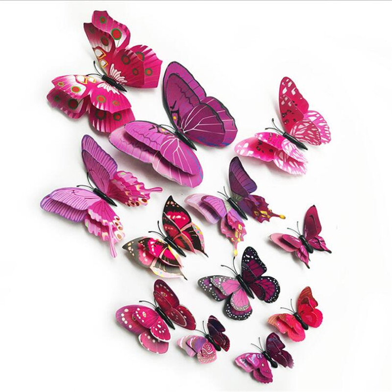 12Pcs 3D Double Layer Butterfly Wall Sticker on The Wall for Home Decor DIY  Butterflies Fridge Magnet Stickers Room Decoration